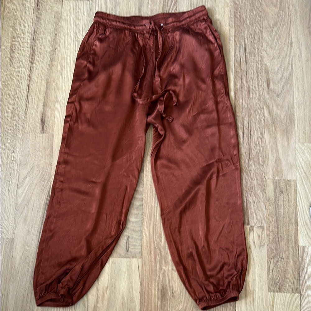 Nation LTD Rust Satin drawstring Jogger style casual Pants sz XS